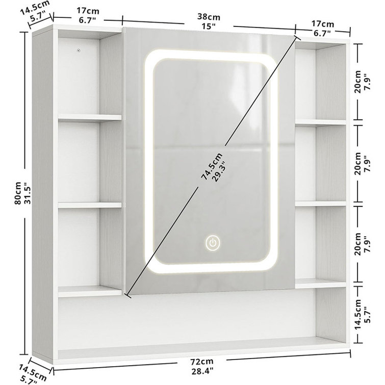 Latitude Run® Medicine Wall Mounted with LED Light Mirror